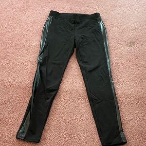 Black Leggings with faux leather Side Stripes